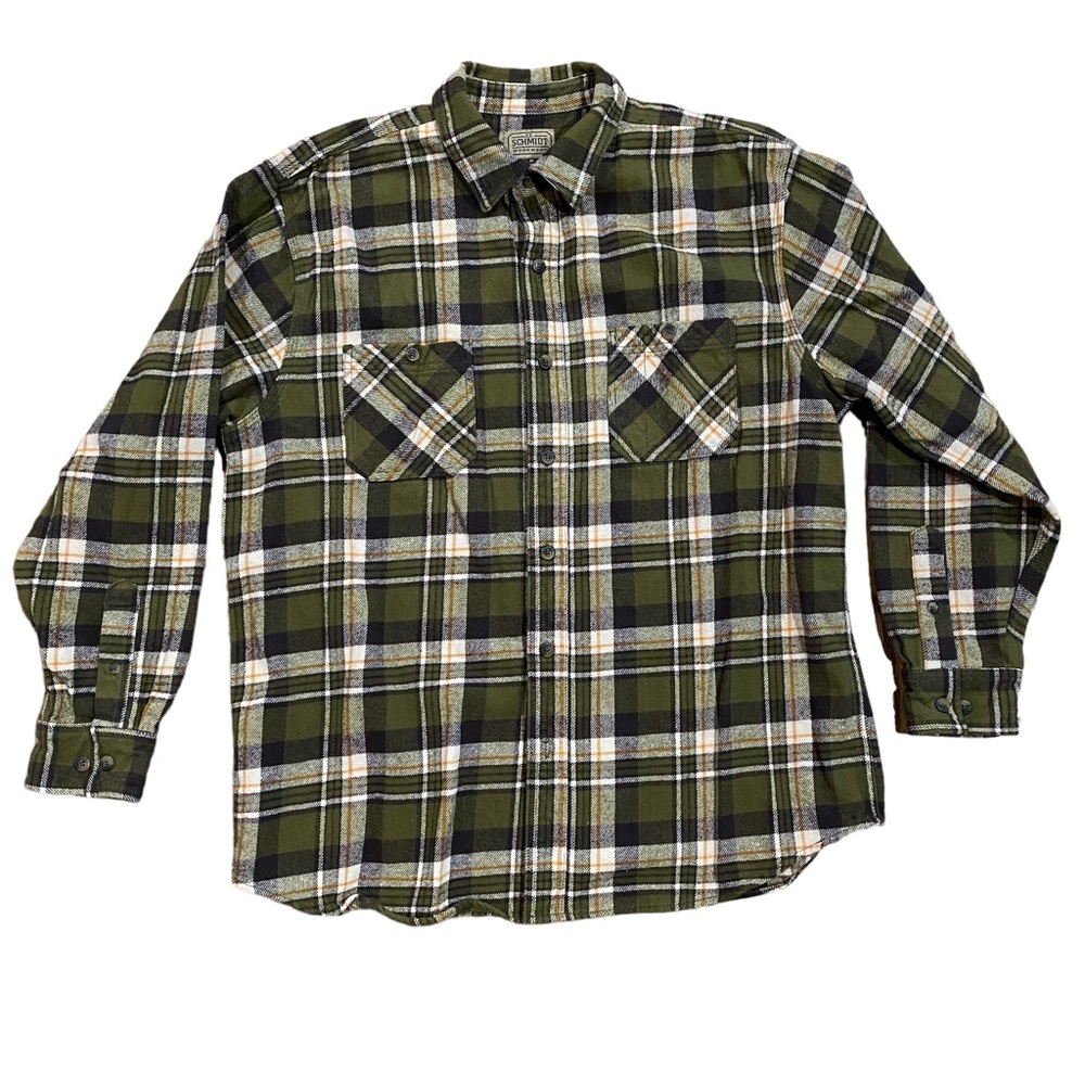 CE Schmidt Workwear Shirt Mens XL Plaid Button Up Wool Blend Flannel Green White